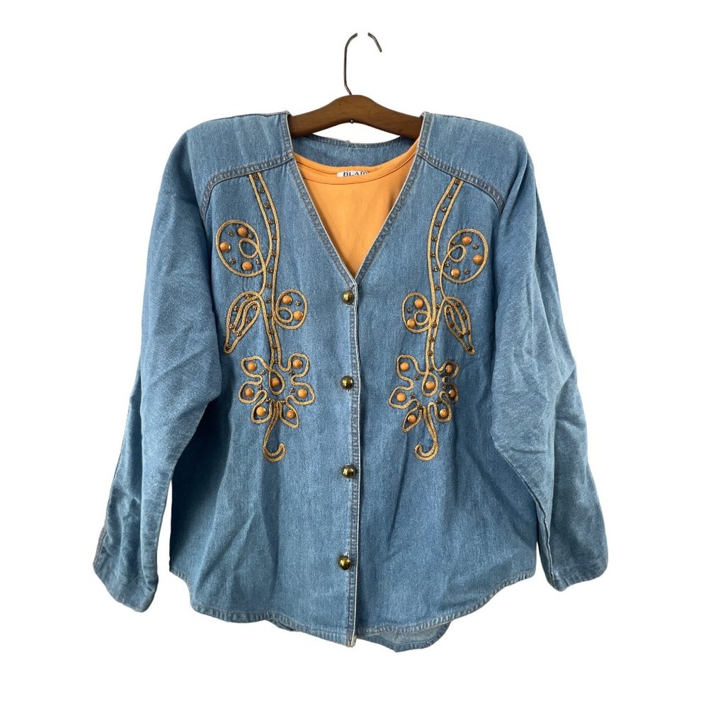 90s Bingo! Bingo! Denim Jacket & Blair Tank Top Set Womens 10 Blue & Coral Lot o
